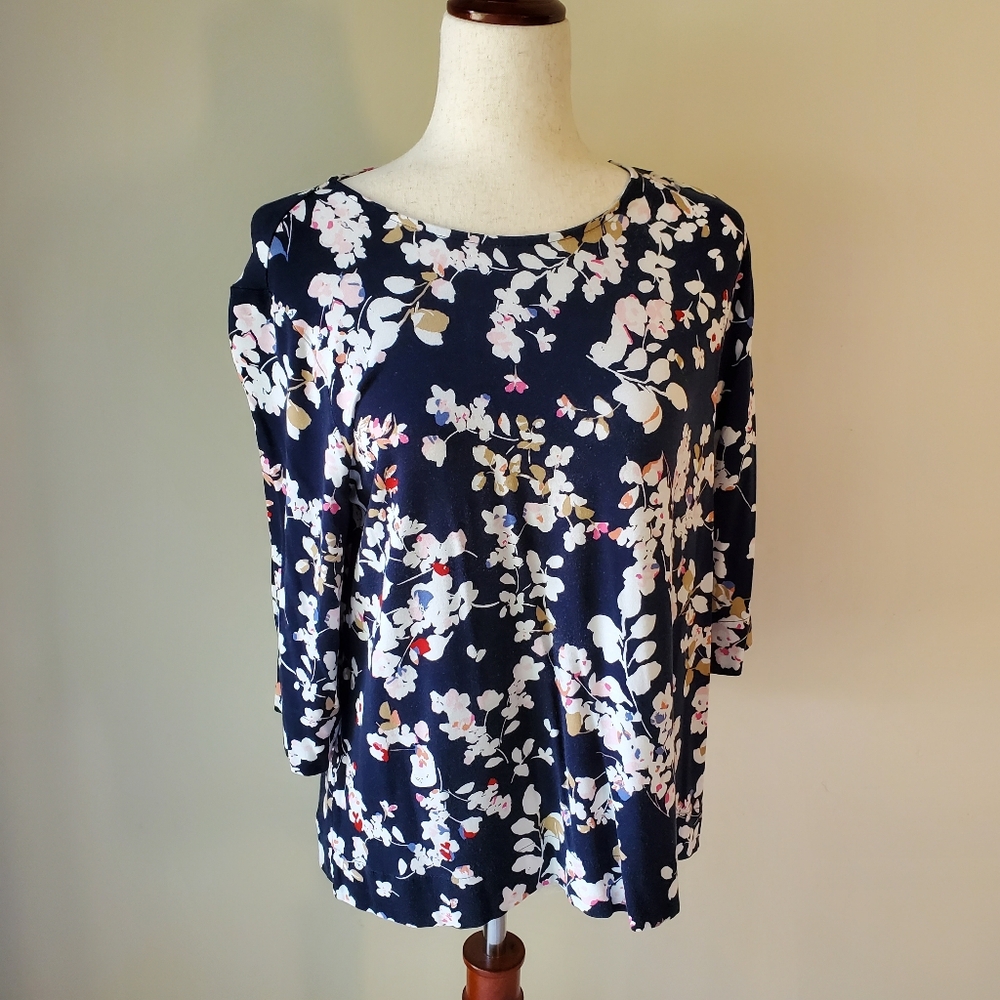 J. Jill Medium Petite Navy Floral Casual Blouse Top - Picture 5 of 14
